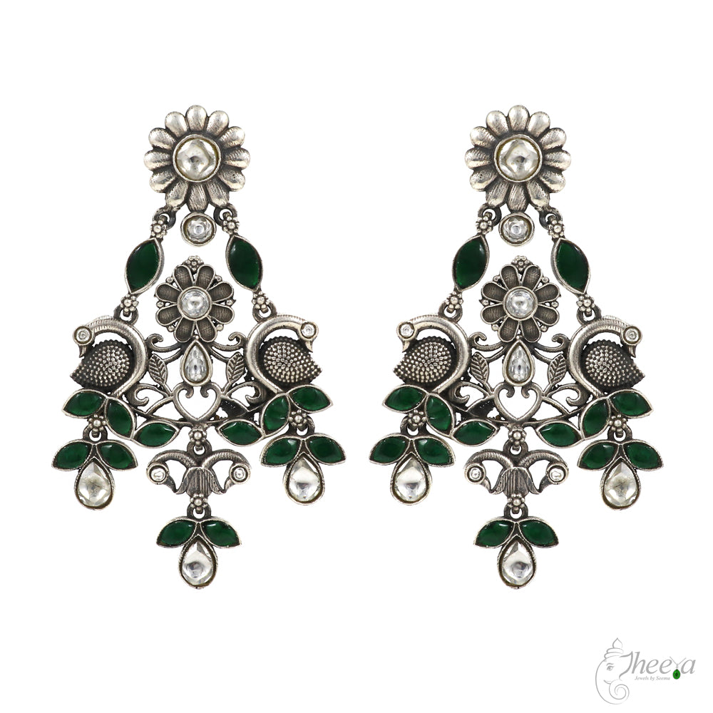Green and White Dangling Earrings image 0